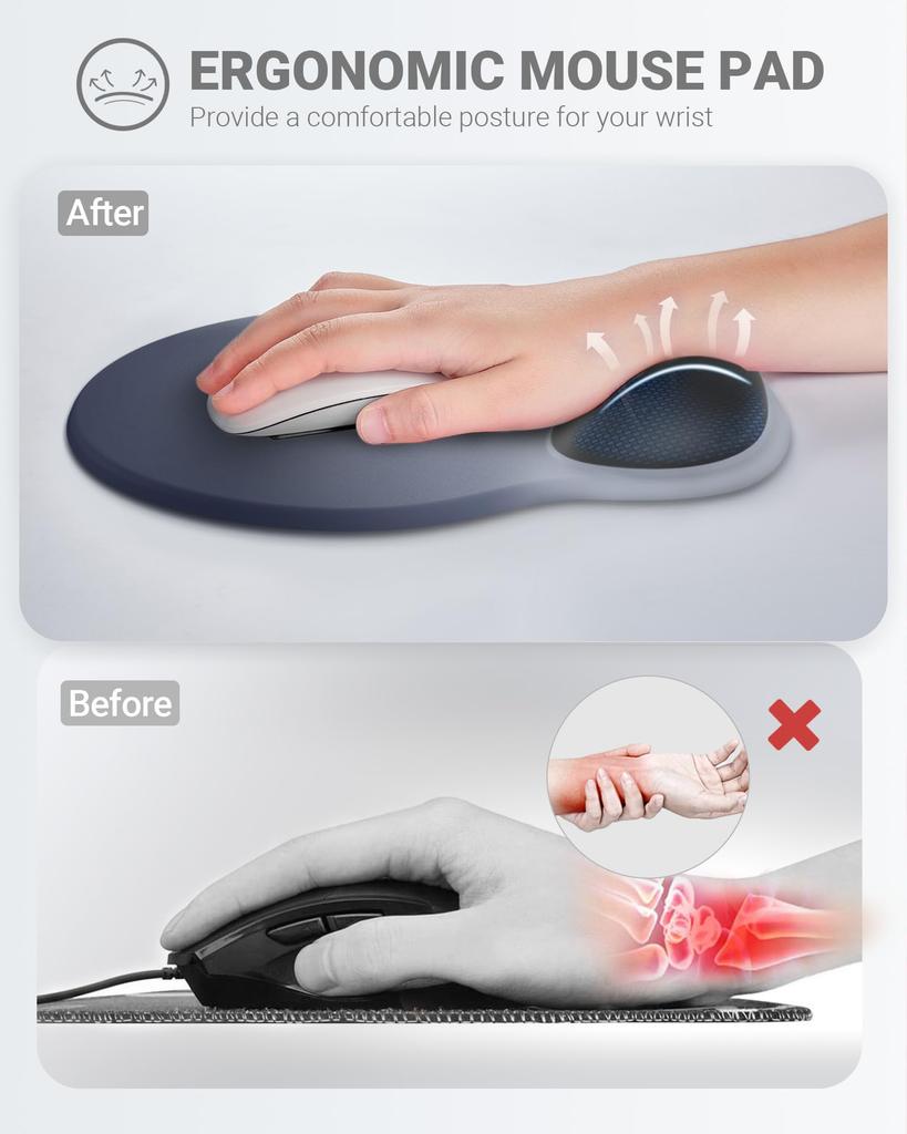 Laborio Mouse Pad Wrist Rest Integrated Mouse Pad Wrist Support Ergonomic Mouse Pad Blue Black (Gradient Set)