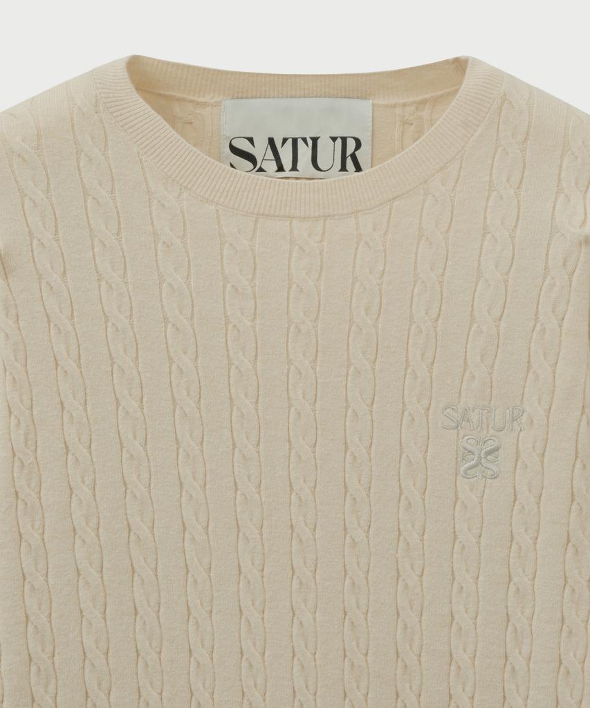 Seteo Plain Cable Crew Neck Knit Cream