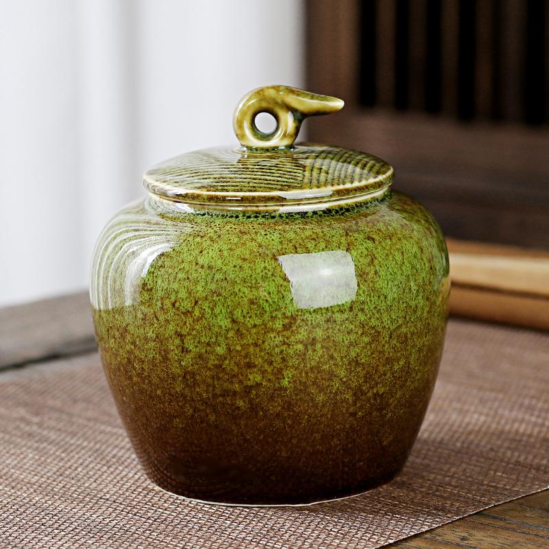 European-style Ceramic Tea Canister Round Gongfu Tea Storage Jar Celadon Sealed Container for Candies Nuts and Spices Kitchen