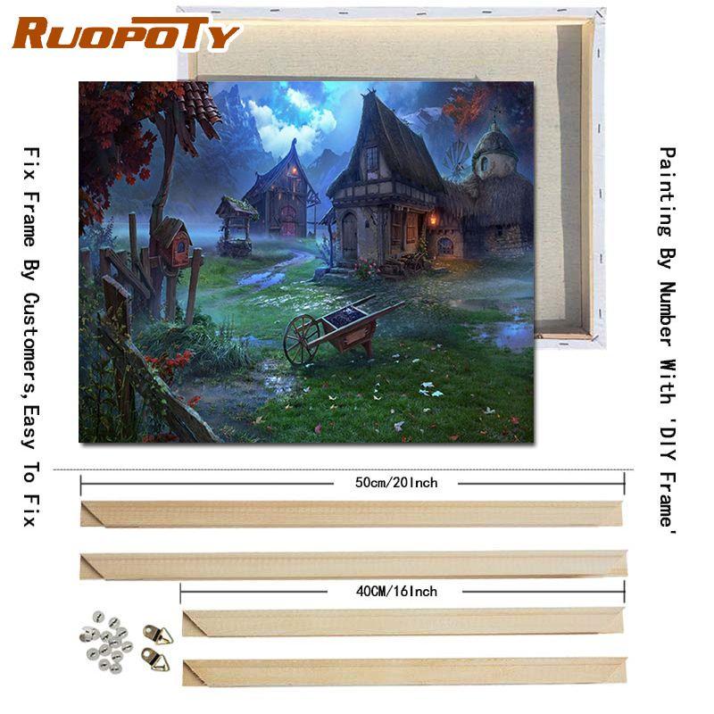 Ruopoty DIY Frame Night Scenery DIY Painting By Numbers Kits Modern Wall Art Picture Handpainted Oil Painting For Living Room Art