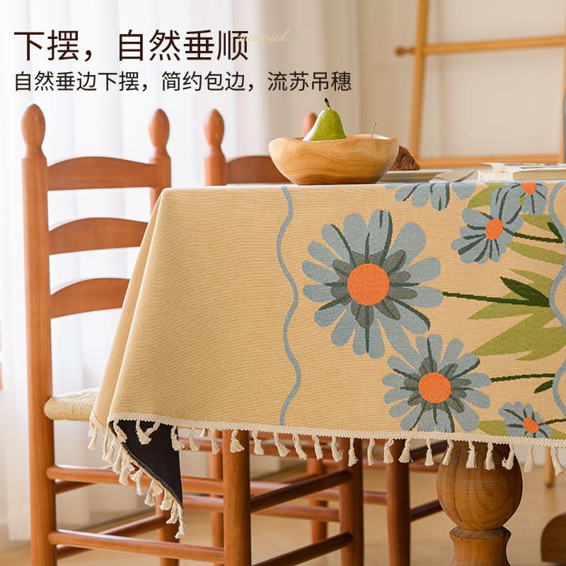 Pastoral Chrysanthemum Tablecloth Light Luxury High-End Embroidery Ins Wind Small Fresh Tablecloth Dining Table Desk Round Cotton And Linen Cover
