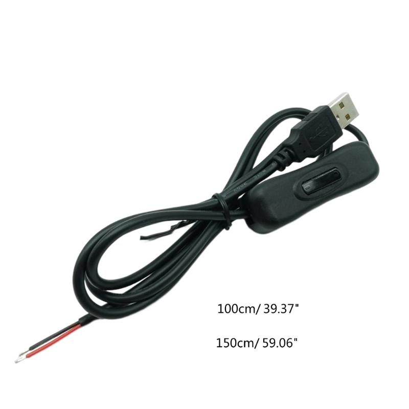 5V USB Male Jack 2 Pin 2 Wire Power Charge Cable Cord Connector DIY 1m/1.5m Wire DIY Pigtail Cable On/Off Switch Cable