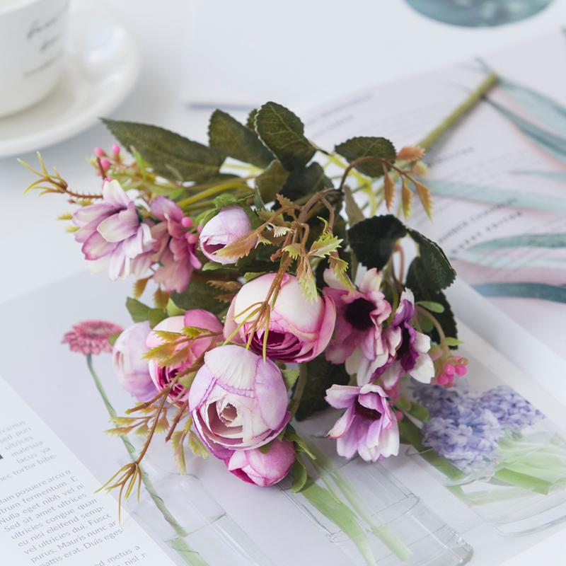 5PCS Pink Artificial Flowers Silk Roses Buds for Home Decor Wedding Arrangement Bridal Bouquet Christmas Wreath Accessories