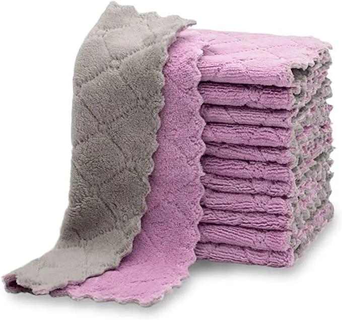 Double-layer Kitchen Cleaning Cloth Microfiber Towels Soft Absorbent Non-stick Oil Towel Rags Household Dish Cloths Clean Tools