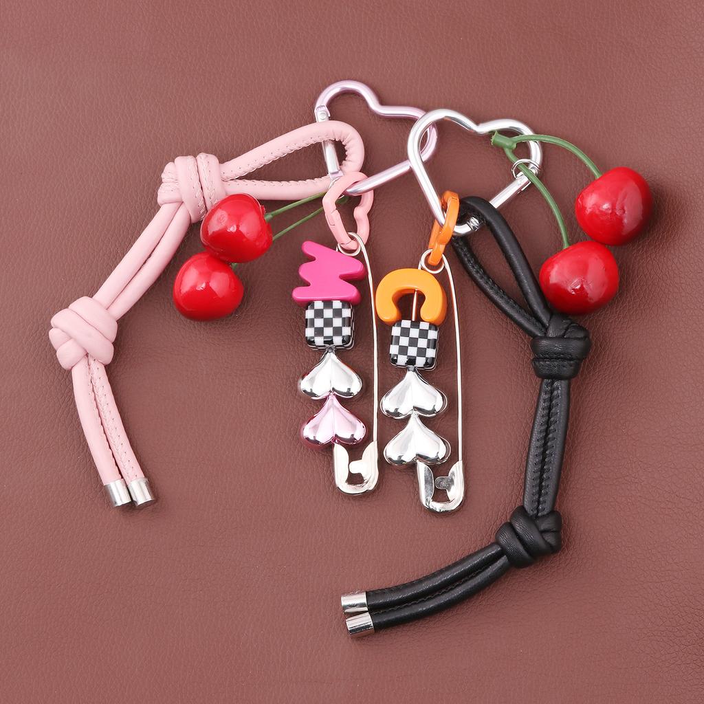 Y2K New Woven Rope Bag Keychain Ins Leather Rope Cherry Pin Contrast Color Bag Hanging Keychain For Women Bag charm Jewelry Gift