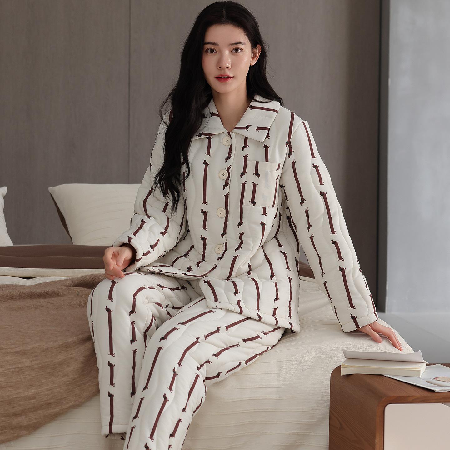 

Three-Layer Padded Pajamas Women S Winter Thickened And Velvet Coral Velvet Padded Jacket Winter Loungewear Set 2XL