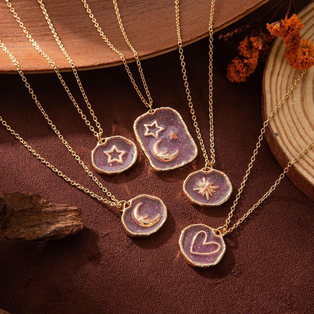 Trendy Sun Moon Star Heart Pendant Necklace In 18k Electroplated Copper
