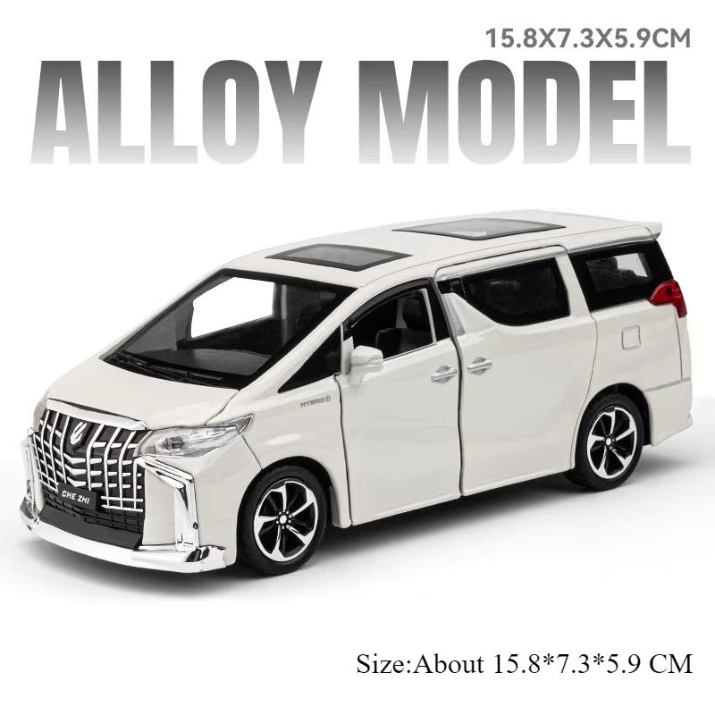 1:32 Alphard Coaster Miniature Model Toys Diecast Alloy Car Doors Opened Sound Light Pull Back Trendy Ornaments for Friend Gifts
