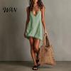 Party Dress Women Short Summer Fringed Deep V Neck Sleeveless Slip Elegant Casual Loose Boho Beach Spaghetti Strap Above Knee Mini