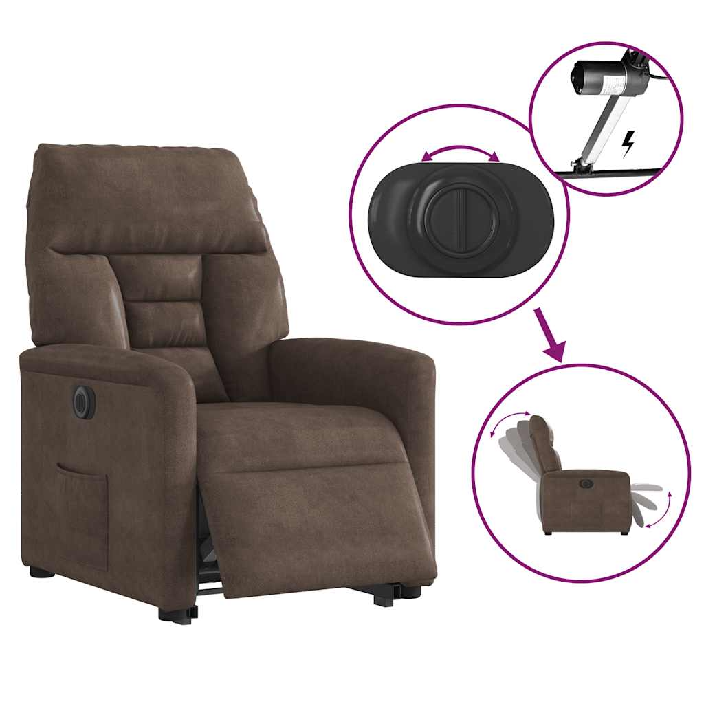 Recliner Chair with Lift Assistance Electric Brown Microfiber Fabric