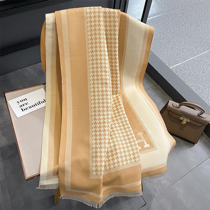 New H letter imitation cashmere scarf women's thousand bird grid jacquard scarf versatile shawl double-sided thickened scarf