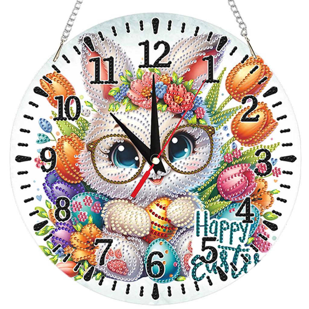 2D Flat DIY Acrylic Diamond Painting Clock Pendant with Clocks Function Diamond Art Clock Kits 9.65x9.65inch for Home Decoration