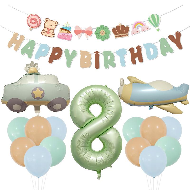 40 Inch Olive Green Digital Car Plane Aluminum Film Balloon Birthday Party Balloon Bear Flag Set Decoration