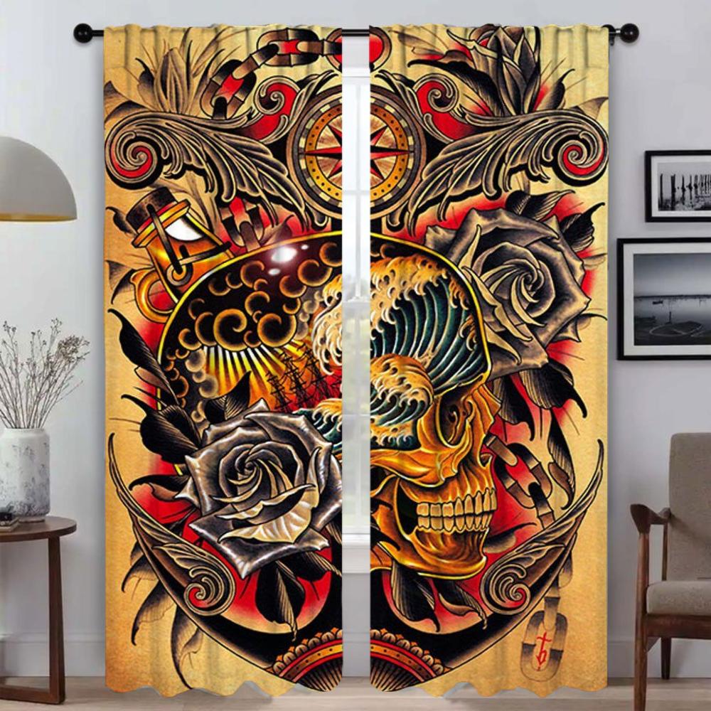 

Татуировка Новой Школы Перегородка Домашние Интерьерные Шторы для Окна с Камерой Занавеска для Комнаты 2 Панели Шторы Жалюзи Украшение на Хэллоуин W50xH70cmx2pcs-CL