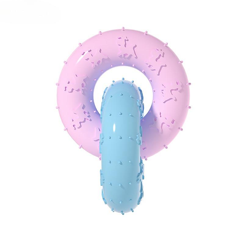 Dog Chew Toys for Cleaning Teeth Pink Soft Rubber Bone Funny Ball Interactive Donut Treat for Small Medium Dogs Pet Gifts