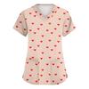 Women's Cute Bow Printed Work Clothes V-neck Double Layer Pockets Basic Short Sleeve Top Pullover
