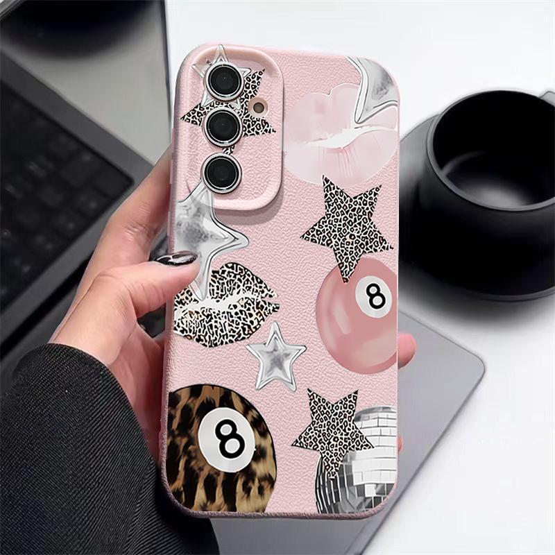 Vintage Leopard Print Stars Billiards Case For Samsung Galaxy S25 Edge S24 Ultra S23 S22 Plus S21 FE S26 Ultra Leather Texture Silicone Cover
