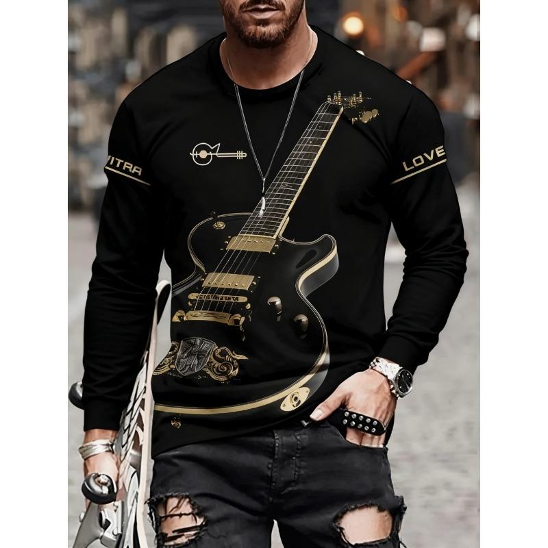 T-shirt Strumenti Musicali da Uomo Chitarra Pianoforte Stampa 3D Manica Lunga Tee Harajuku Y2k Tee Streetwear Top Oversize Abbigliamento Uomo