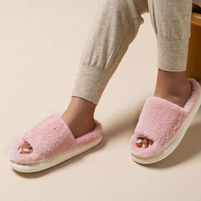 Cross-border Thick-soled Fluffy Slippers Home Indoor Home Cotton Slippers Autumn and Winter Women's Plush Open Home Slippers