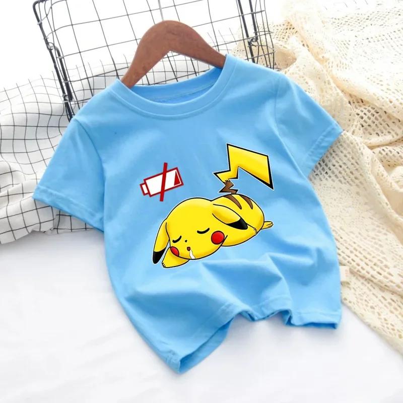 Pokemon Pikachu Cartoon Boys Girls T-shirt Short-sleeved Cotton O-neck T-shirt Casual Clothes Oversized Kids/Adult Tops