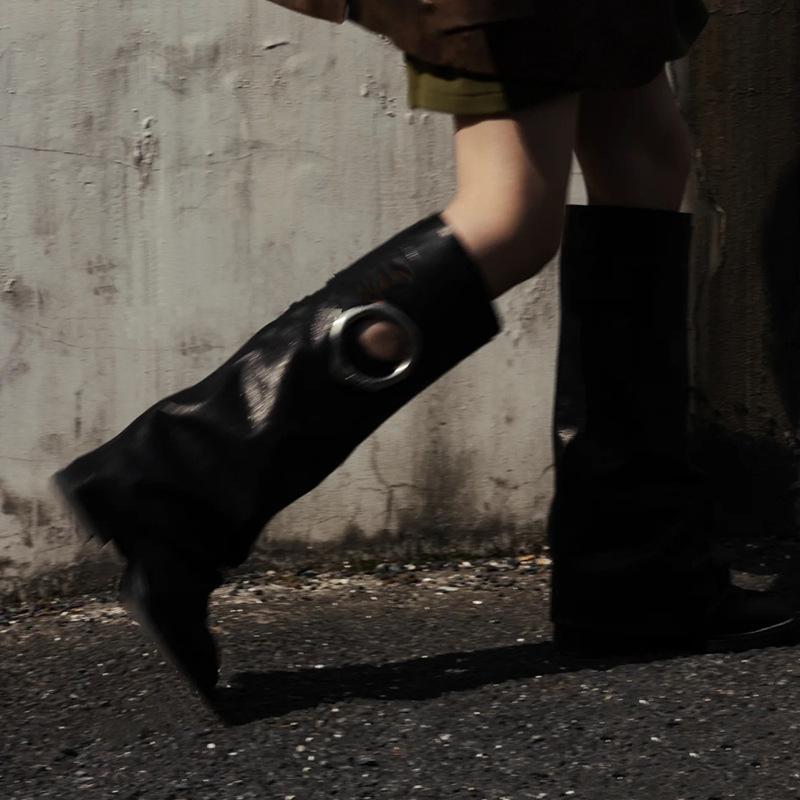 Meng Ziyi retro square head western cowboy boots versatile thick heel trouser tube boots niche design thin boots