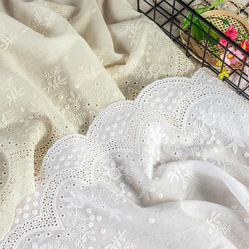 1Meter/lot Quality Super Wide 32.5cm white/beige Flower/hollow out Embroidered Cotton Cloth Lace Trim Home Textiles Guipure Fabric