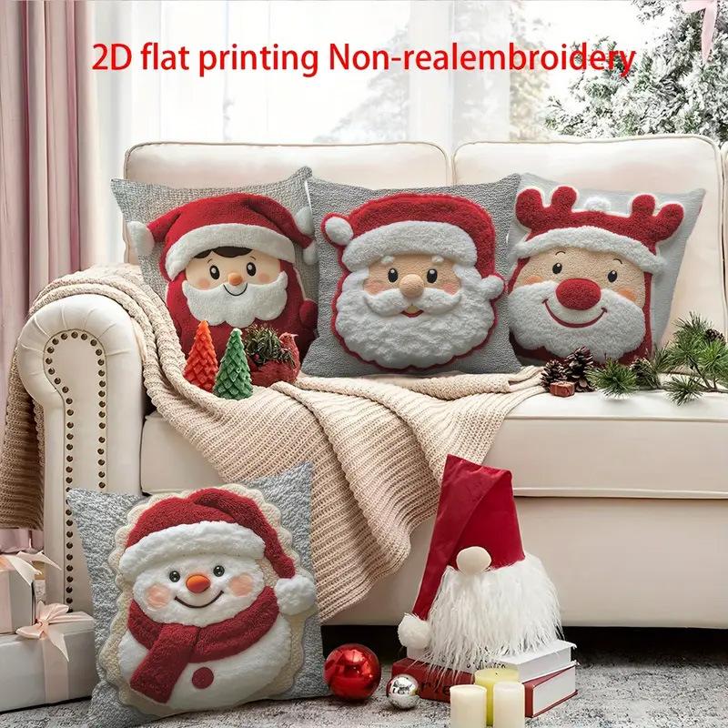 1-10PCS Christmas Pillow Cover Snowman and Reindeer Digital Print Sofa Cushion for Home Office and Living Room Holiday Decor