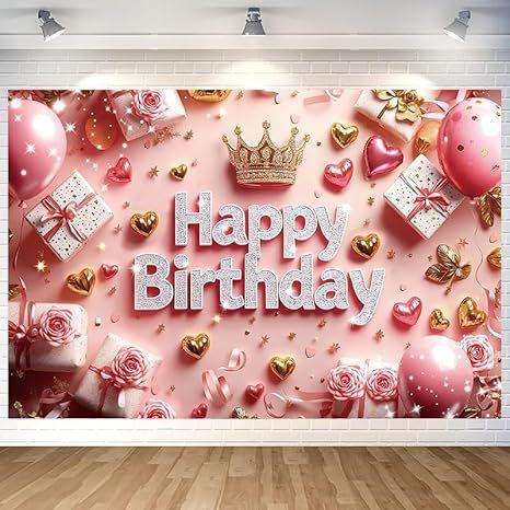 Pink Gold Birthday Party Background Pink Gold Balloon Girl Birthday Bash Party Banner Decoration
