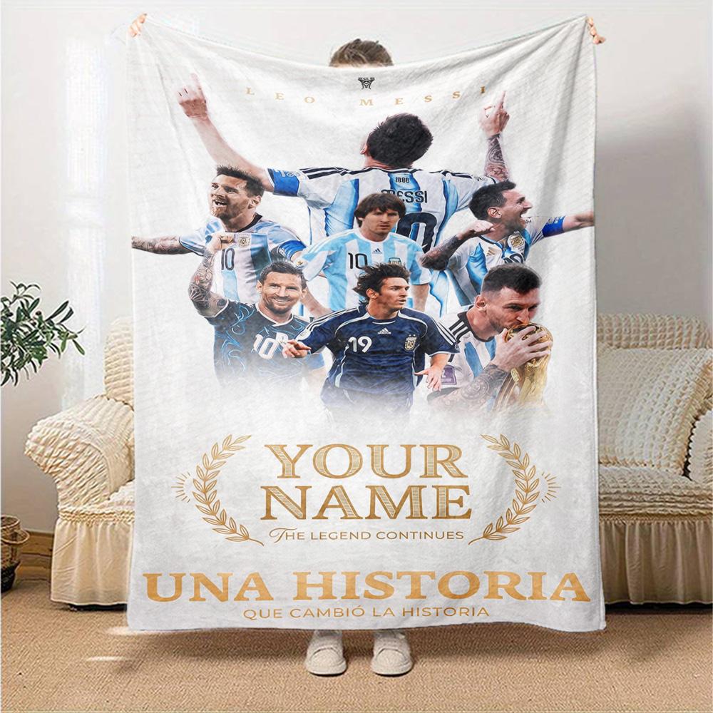 Football Messi Personalized Text Blanket Gift Customizable Blanket Soft Warm Cozy Throw For Picnics Nap Bed Sofa Ideal for All Seasons
