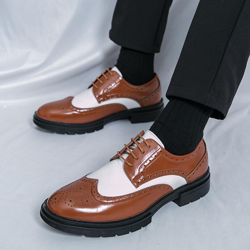 Fashion Men Fashion Wedding Party Shoes Flats Men's Business Shoes Brogue Color Matching Walking Footwear Oxford Dress Leather Shoes