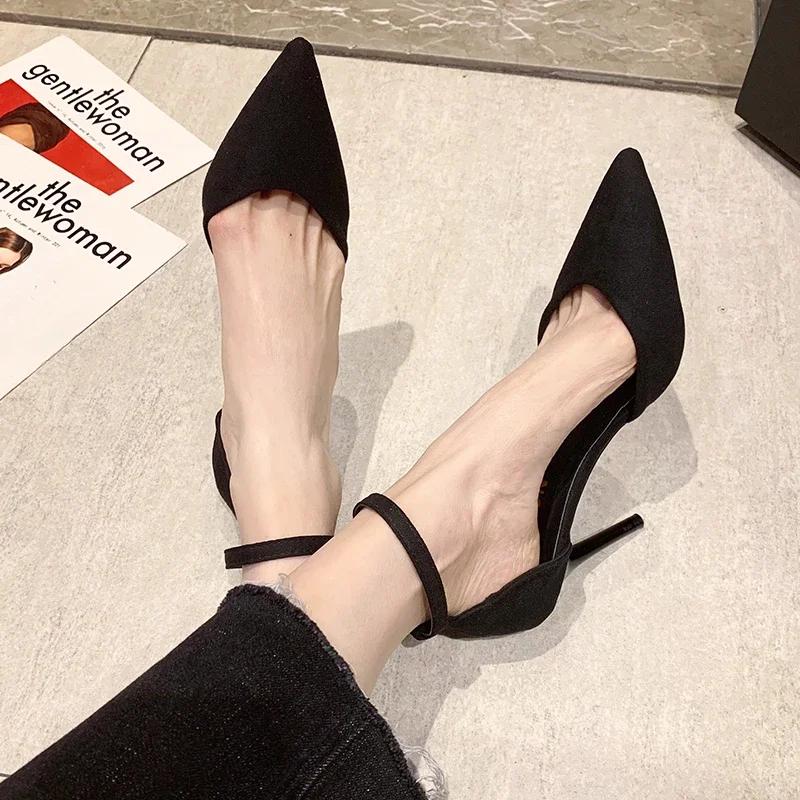 Fashion Spring and Autumn High Heel Women New FashionThin Heel Professional Pointed Black Buckle Strap Single Shoe Women Zapatos Mujer