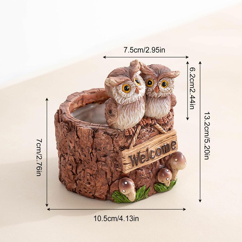 Creative Owl Resin Flowerpot Small Tree Stump Shaped S ucculent Plant Container With Welcome Sign Mushroom Decoration