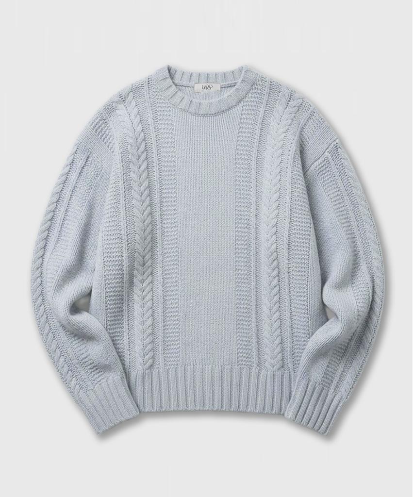 LMOOD Bulky Lambswool Cable Knit Pale Blue