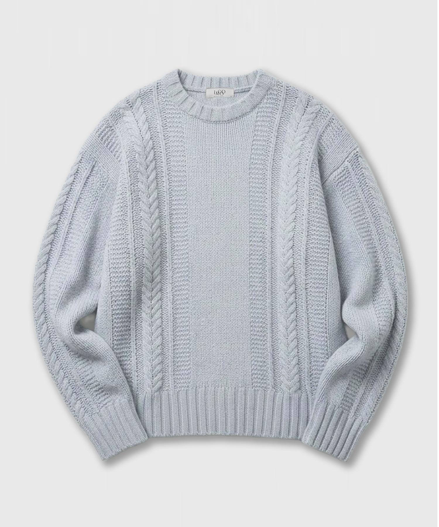 El Mood Bulky Lambswool Cable Knit Pale Blue Pale Blue/46