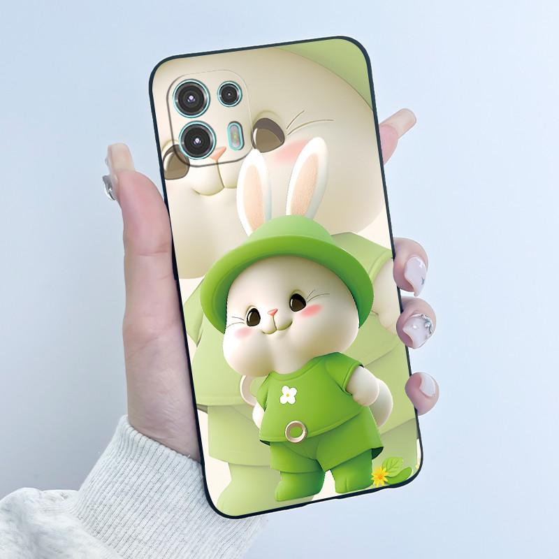 For Motorola Edge 20 Lite Case XT2139-1 Pretty Girl Cute Heart Rabbit Black TPU Silicone Back Cover For Moto Edge 20 Fusion Case