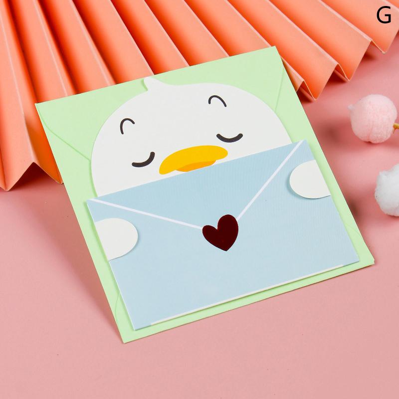 1/9Pcs Cute Cartoon Gift Card Folded Envelope Greeting Card Holiday Wishes Postcards Animals Birthday Cards For Students Party