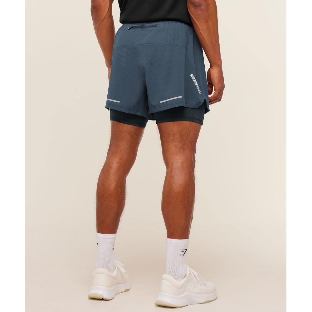Gymshark Running 4  2in1 Shorts Gs Stealth Blue Gs Deep Petrol Blue A3b9p Ud7p