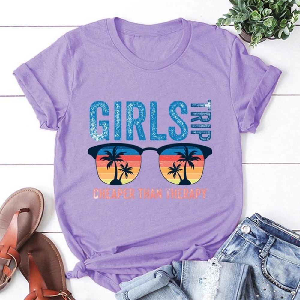 Mädelsausflug Billiger als Therapie T-Shirts für Frauen Sommer Lässig Rundhals Kurzarm T-Shirt Damenmode Urlaubs-T-Shirt Top