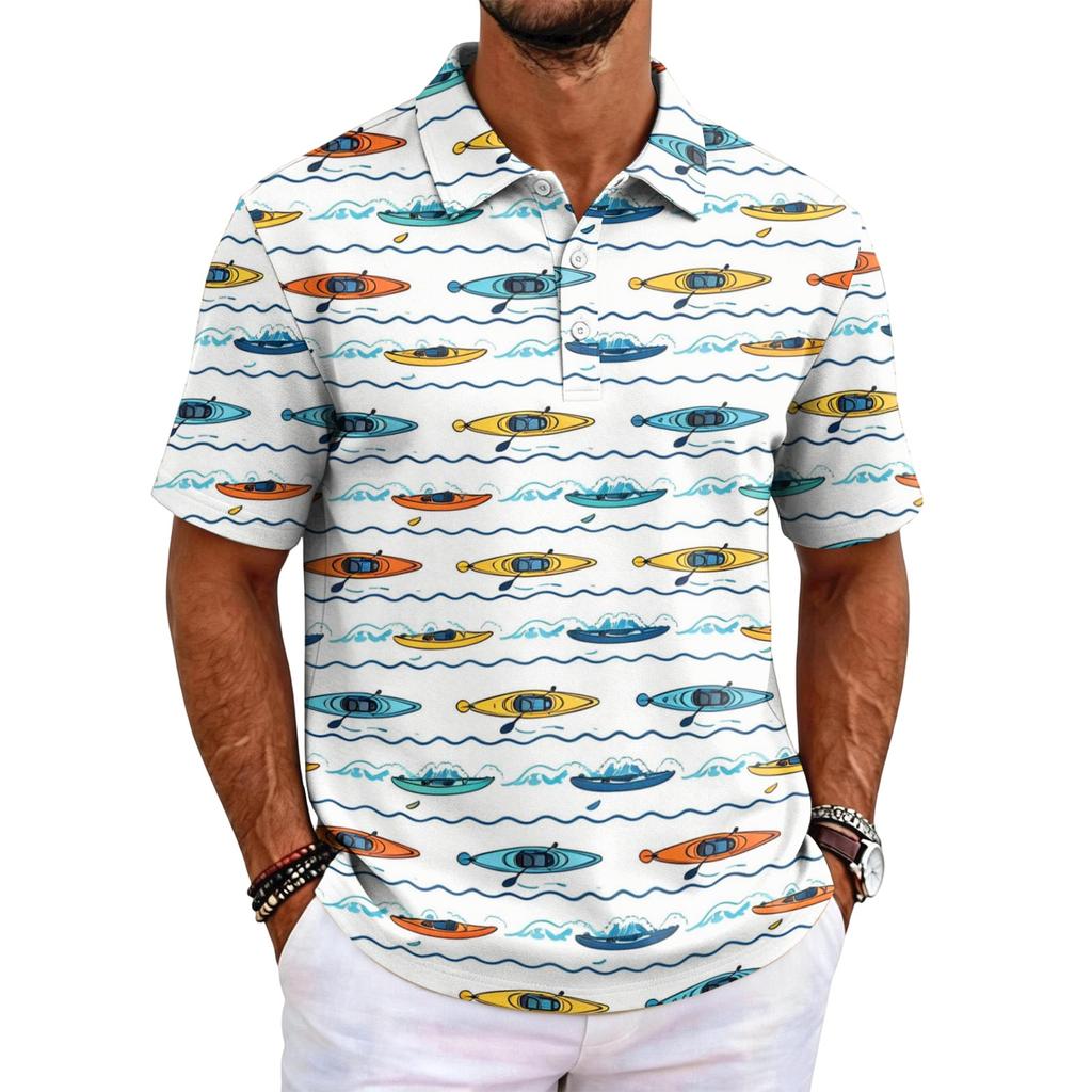 Men's Polo Shirt Short Sleeve Loose Fit Casual Top with Hawaiian Style Print for Everyday Wear Comfortable Fabric