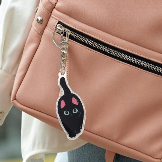 2D Flat Acrylic Cat Charm Keychain Pendant Black Cat Hanging