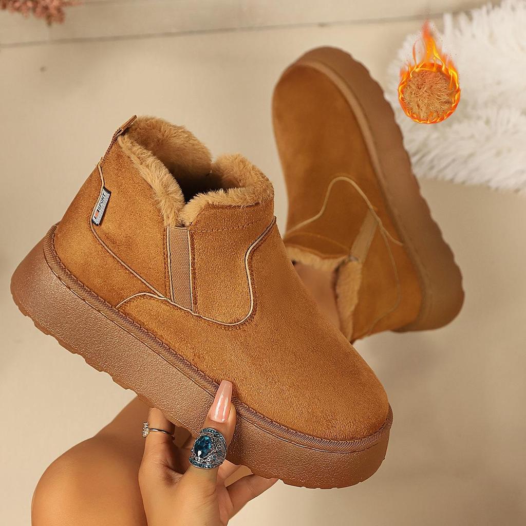 Plus Size Women's Thick Sole Winter Snow Boots - Fur-Lined, Low Cut, Warm Velvet Style