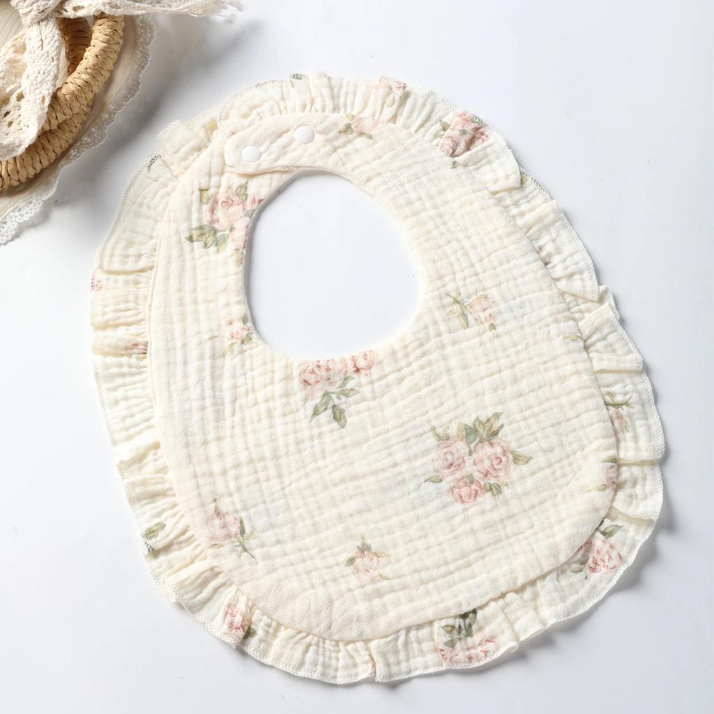Baby Saliva Towel Infants Feeding Drool Bib Lace Floral Soft Cotton Burp Cloth for Newborn Breathable Kids Bibs with Ruffle
