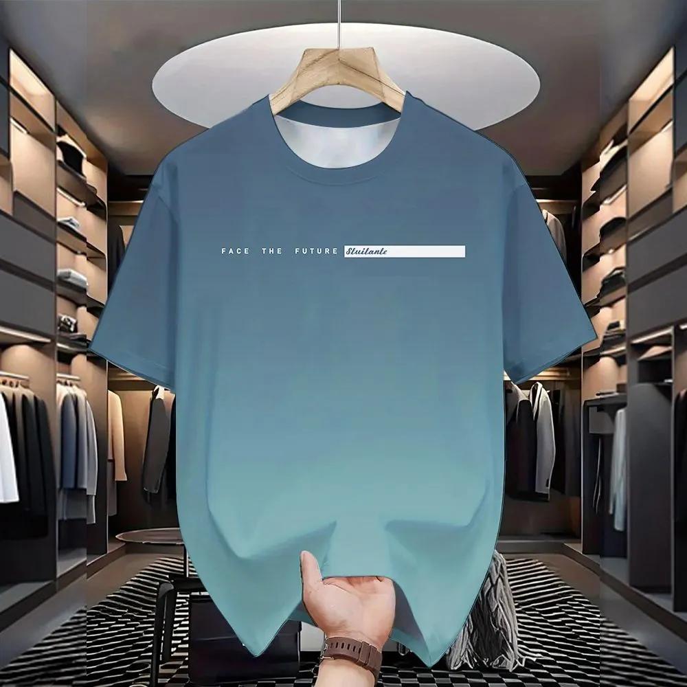 Short Sleeve Letters Stripe Print T-Shirt Casual Weekend Wear Crew Neck Men and Teens Vacation Resorts Spring/Summer/Fall