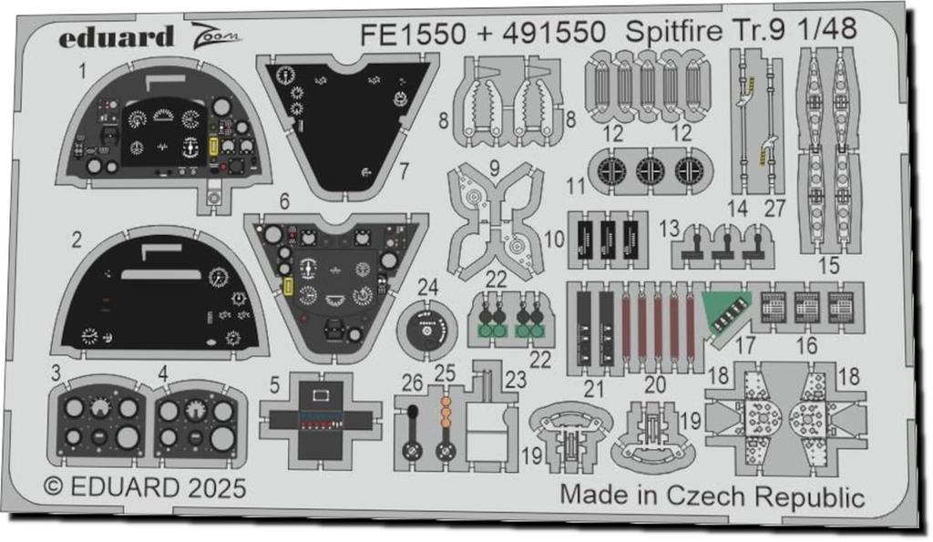 Eduard 1/48 Spitfire Tr.9 Zoom Etching Parts (for Airfix) Plastic Model Kit Parts EDUFE1550 (Airplane)