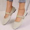 Women's Retro Suede Elegant Square Toe Pumps Flat Heel Single Shoes Women's Fall One Line Strap Low Heel Mary Jane Shoes