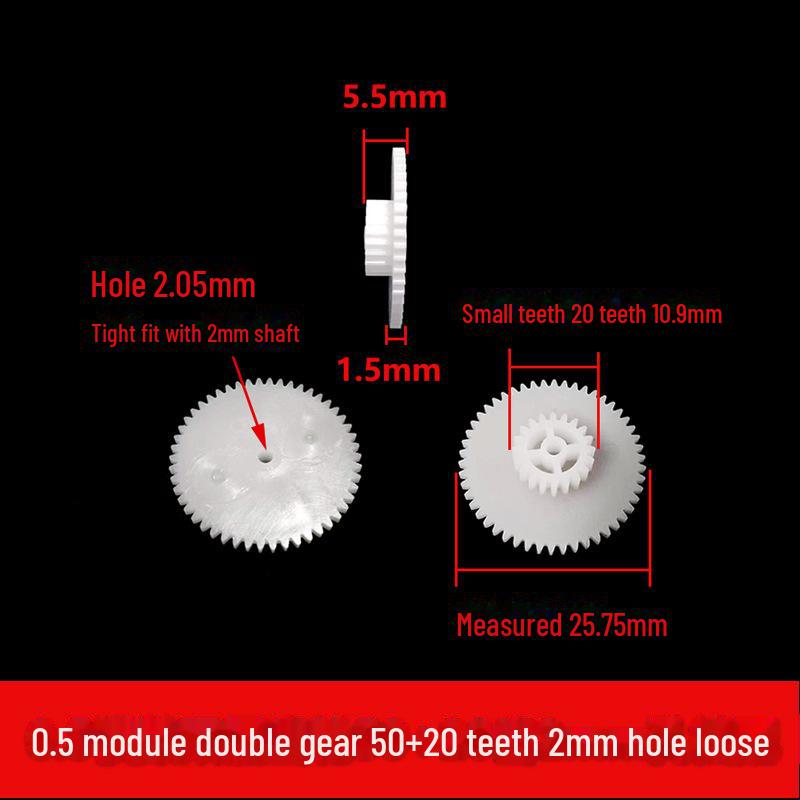 Dwuwarstwowa plastikowa przekładnia zębata o module 0,5, 40-56 zębów, konstrukcja z podwójną redukcją