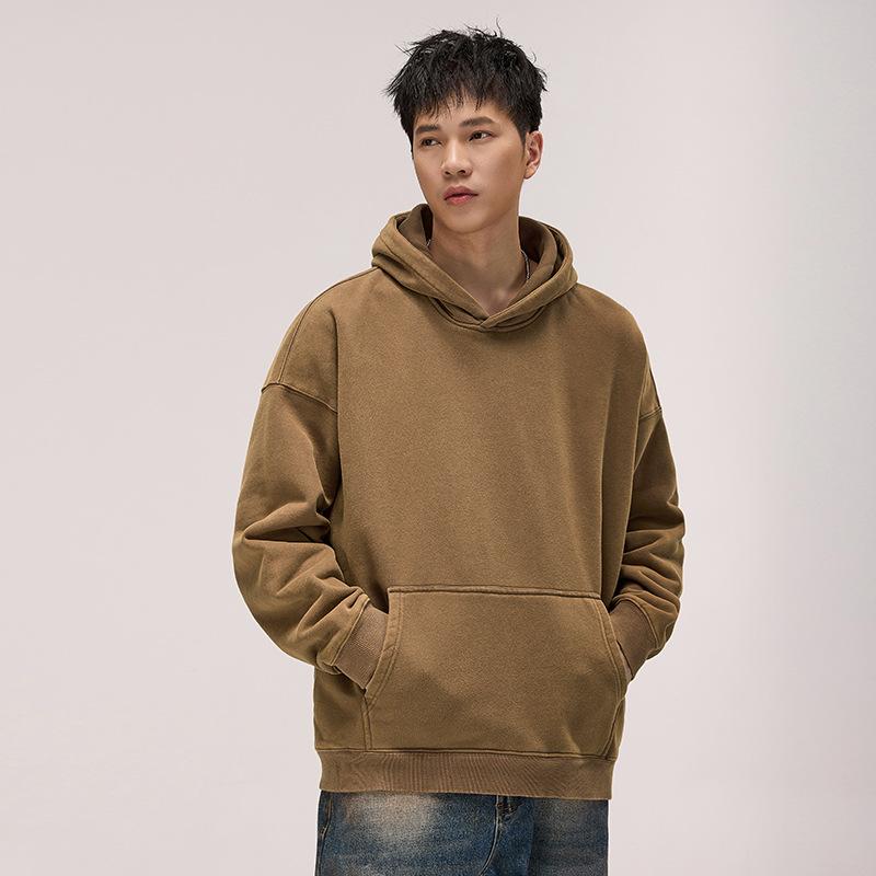 

Осенний тяжелый свитер с капюшоном, мужской свободный свитер с длинными рукавами, серый, американский, ретро, стираемый, стираемый, старый, повседневный, пальто Tide 4XL