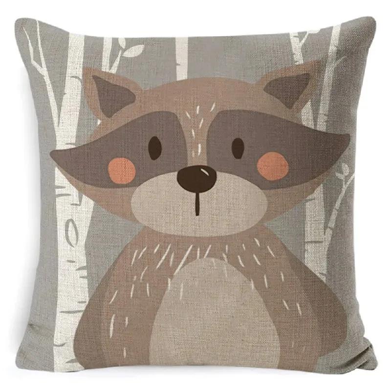 Tribe Woodland Animal Cushion Cover  Bear Fox Print Linen  Pillow Case Decorative For Chair Sofa Home Decor Throw Pillowcase