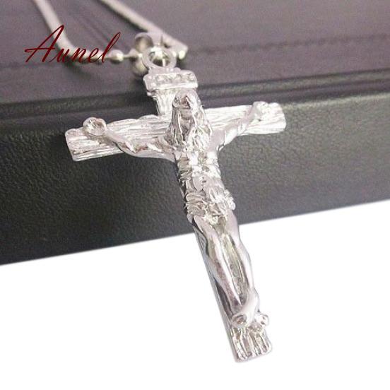 Men's Christian Jesus on the Cross Pendant Beaded Chain Necklace