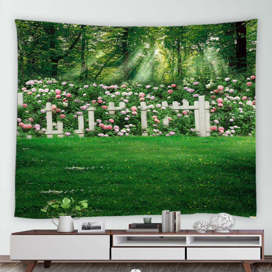 Zahrada Park Krajina Tapiserie 3D Květina Rostlina Jaro Příroda Scenérie Nástěnný závěs Obývací pokoj Estetika pokoje Domácí dekorace